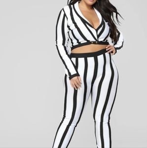 Fashion Nova Black & White Striped Pantsuit